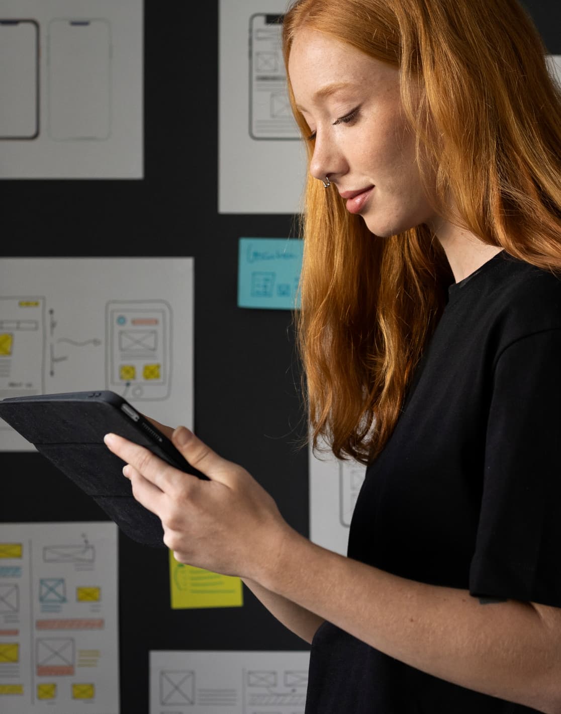 female web designer office with notebook