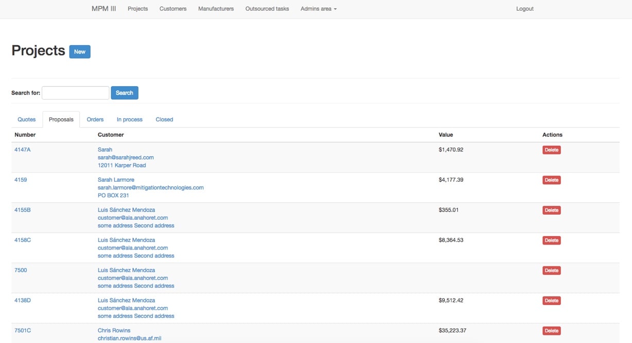 ERP - list of projects